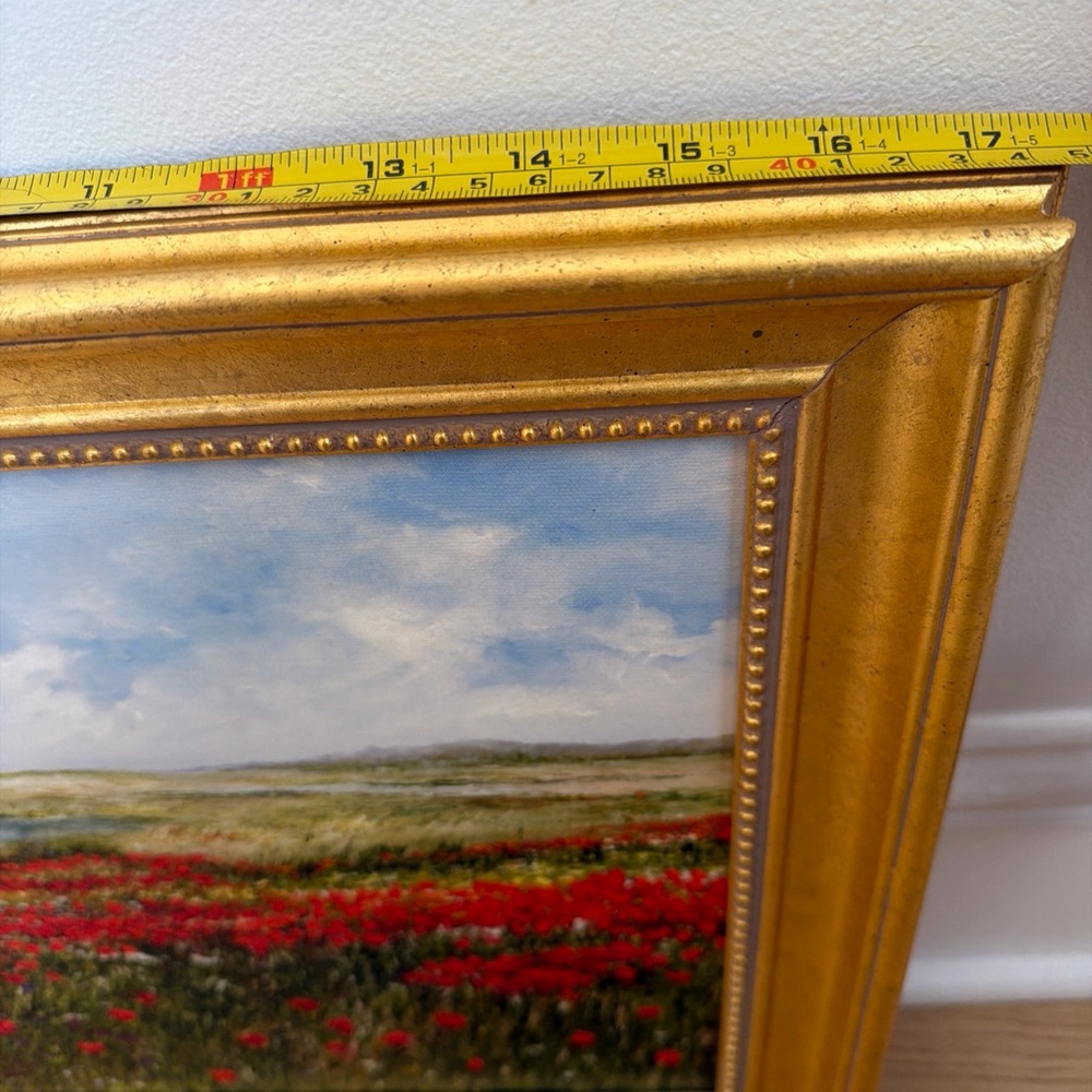 Golden Framed Landscape Art with Red and Green Accents by Carlos Rioz - Picture 5 of 9